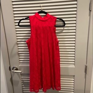 Red lace sleeveless high- neck mini dress - size S